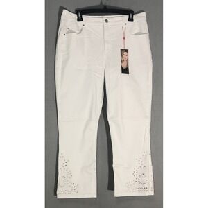 Laurie Felt Regular Daisy Floral Embroidered Ankle Jeans White  Sz 16 A499889